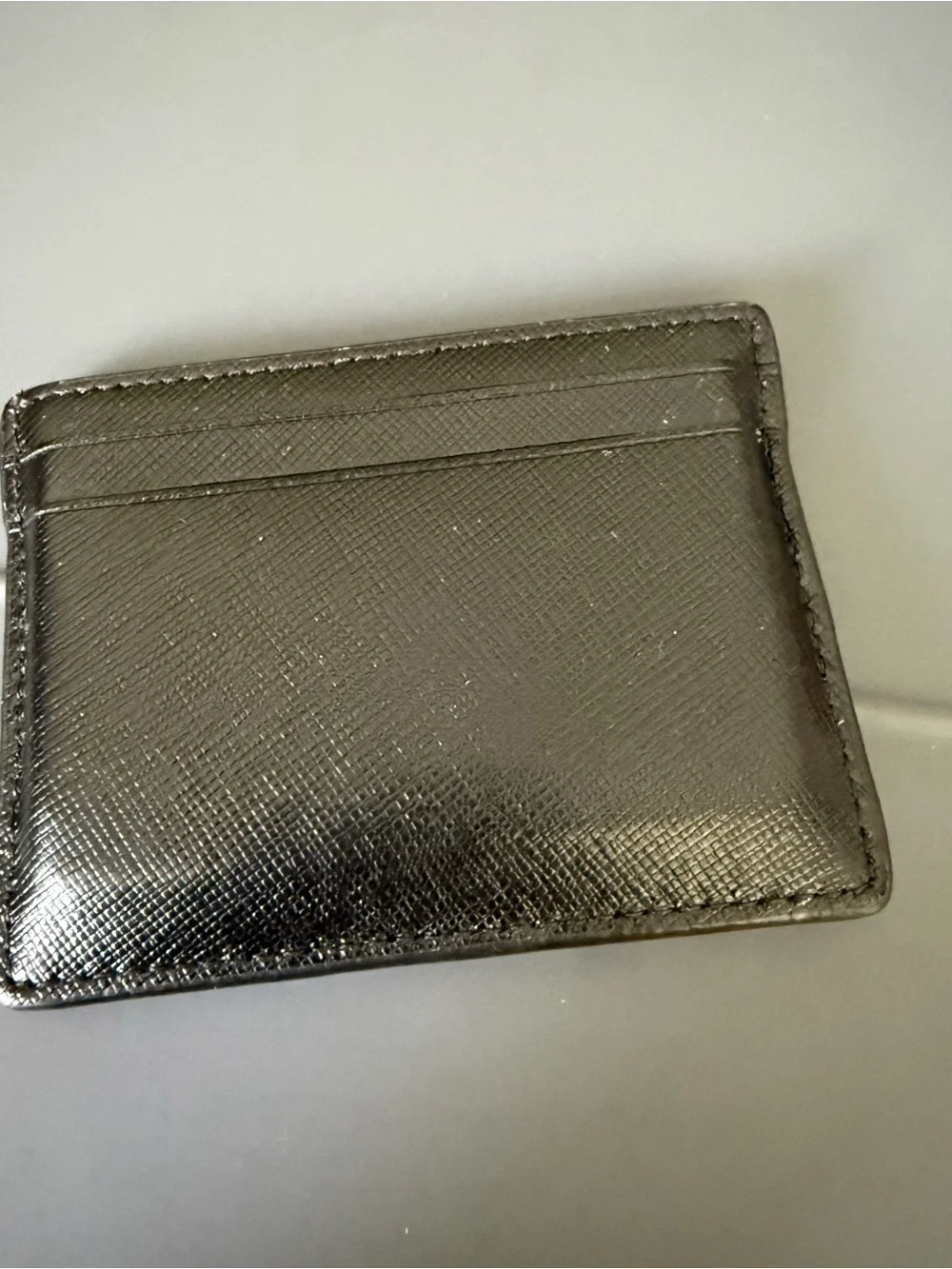kate spade black patent card holder with gold logo